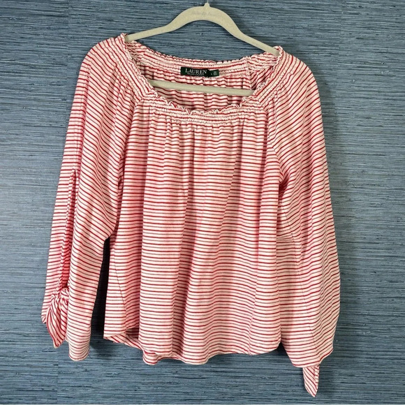 Lauren Ralph Lauren | Red White Striped Top Large - Picture 1 of 7